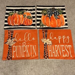 Set of 4 Pumpkin and Harvest Themed Decorative Pillow Covers